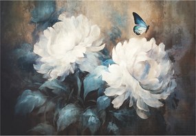 Fotótapéta Fehér bazsarózsa pillangóval a falra 368x254 finom színek +ragasztó