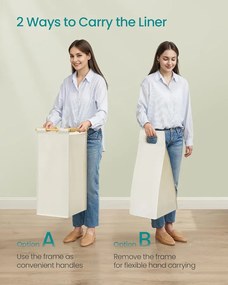 Szennyeskosár 2 rekesszel, szennyestartó, 100 literes, 63 x 33 x 78 cm, krémfehér