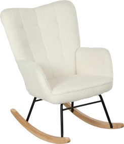 HOMCOM hintaszék — párnázott berber plüss karosszék bükk hintatalpakkal, ergonomikus relax fotel nappaliba és hálószobába, fehér, max. 120 kg | Aosom