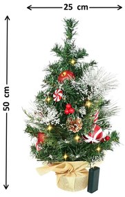 Díszített karácsonyfa világítással, 50 cm, 10 LED, meleg fehér