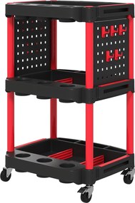 HOMCOM Műhely Szerszámkocsi 3 Szinten, Oldalsó Lyukakkal, 10 Horoggal, Maximum 91 kg Teherbírással, Fekete | Aosom
