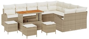 13 Darabos Kert Sofa Szett Párnákkal Bézs Poli Rattan Akác