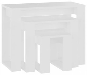 3 db fehér, rétegelt fa egymásba rakható asztal