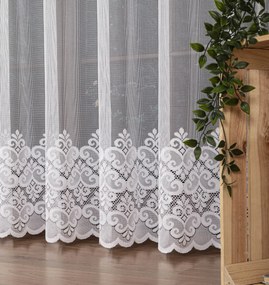 Klasszikus jacquard függöny, alján mintás hálóval, szalaggal rögzítve 300x240