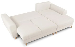 Bézs buklé kinyitható tárolóhelyes sarokkanapé (jobb oldali-heverő résszel) Kyoto – Cosmopolitan Design