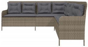 Szürke polyrattan L-alakú kerti kanapé párnákkal