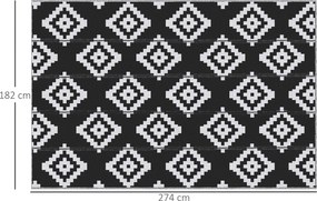 Outsunny Kültéri Grafikai Stílusú Szőnyeg - Kétoldalas Szőnyeg 2 Mintával - Méretek: 2,74L x 1,82W m - Magas sűrűségű 310 g/m² PP Fekete és Fehér | Ao