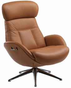 Elegant relax fotel, konyak barna bőr, króm láb