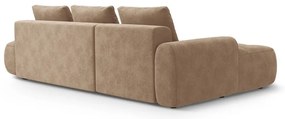 Világosbarna bársony kinyitható-tárolóhelyes sarokkanapé (bal oldali-heverő résszel) Linz – Cosmopolitan Design