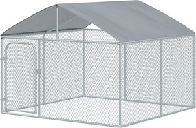 PawHut 5m² Kültéri Kutya Ól Tetővel - 230 x 230 x 175 cm Hálókerítés - Fedett Terület - Horganyzott Acél | Aosom