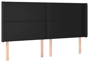 fekete műbőr fejtámla szárnyakkal 203x16x118/128 cm