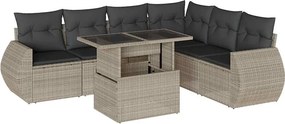 vidaXL 7 részes világosszürke polyrattan kerti ülőgarnitúra párnákkal
