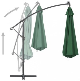 zöld konzolos kerti napernyő LED-del és fémrúddal 350 cm