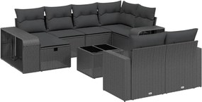 vidaXL 11 részes fekete polyrattan kerti ülőgarnitúra párnákkal