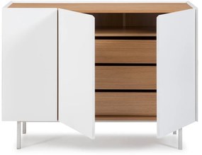 Fehér alacsony komód tölgyfa dekorral 110x85 cm Arista – Teulat