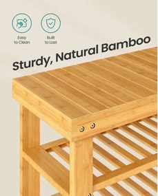 SONGMICS bambusz cipőpad 3 polccal, 70 x 28,7 x 52 cm, természetes színű