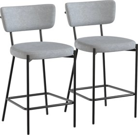 HOMCOM 2 db kárpitozott bárszék — 63 cm ülésmagasság, ívelt háttámla és lábtartó, fémlábak, lenvászon hatású, világosszürke | Aosom