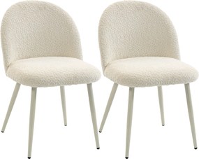 HOMCOM 2 db étkezőszék háttámlával, krémszínű chenille kárpit | Aosom