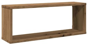 2 db kézműves tölgyszínű szerelt fa fali kockapolc 60x15x23 cm