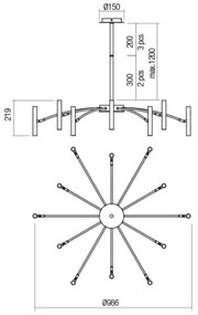 Redo 01-2774 - Csillár rúdon RAYEN 12xG9/10W/230V bronz