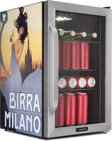 Klarstein Beersafe 70 Birra Milano Edition, hűtőszekrény, 70 liter, 3 polc, panoráma üvegajtó, rozsdamentes acél
