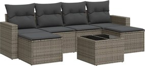 vidaXL 7 részes szürke polyrattan kerti ülőgarnitúra párnákkal