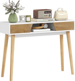 HOMCOM Keskeny Konzoltábla Előszoba Konzol Modern Kanapé Asztal 2 Fiókkal és Nyitott Rekesszel, Fa Lábakkal Előszobában, Nappaliban vagy Hálószobában