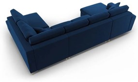 Kék bársony kinyitható tárolóhelyes sarokkanapé (jobb oldali-U alakú) Kyoto – Cosmopolitan Design