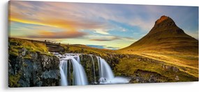 Kép a hegyekről és vízesésekről Izlandon (120x50 cm)