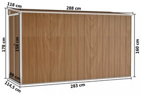 barna acél falhoz erősíthető kerti fészer 118 x 288 x 178 cm