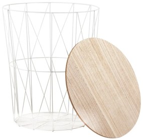 Fém kosaras kisasztal, fehér vázzal - GRILLE
