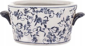 Virágtartó váza fehér kék fedél dekoráció stílusos porcelán