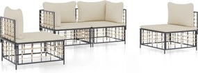 vidaXL 4 részes antracitszürke polyrattan kerti ülőgarnitúra párnákkal