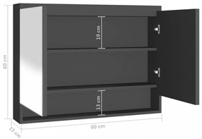 antracitszürke MDF tükrös fürdőszobaszekrény 80 x 15 x 60 cm