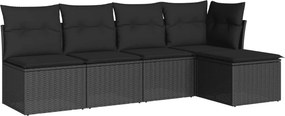 vidaXL 5 részes fekete polyrattan kerti kanapészett párnákkal