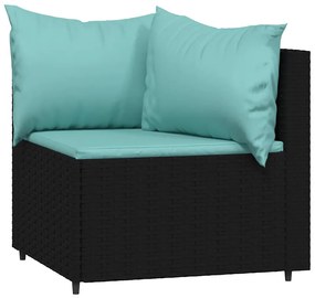 2 db fekete polyrattan kerti sarokkanapé párnákkal