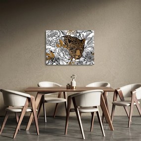 Kép - leopárd a virágok között (üvegen) (70x50 cm)