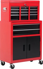 HOMCOM Műhely Kocsi Szerszámosládával, Üres Zárható Kocsi 6 Fiókkal, Szekrény Résszel, Csúszásmentes Szőnyegekkel, 2 Kulccsal, Fém Szerszám Szekrény P