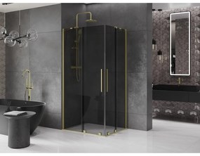 Mexen Velar Duo, zuhanykabin tolóajtóval 90 x 80 cm, 8mm szürke üveg, arany matt, 871-090-080-42-55