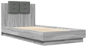 szürke sonoma színű ágykeret fejtámlával és LED-ekkel 75x190 cm