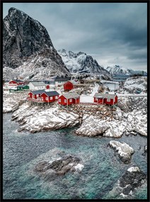 Poszter 50x70 Norvégia tájkép kilátás hegyek hó