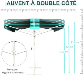 Outsunny Kézi Visszahúzható Dupla Napernyő 4 x 3 m Állítható Tetődőlésszög Metal Poliészter Vízálló Sötét Zöld | Aosom