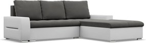 Toronto sarokkanapé, 2 ágyneműtartóval, bársony + műbőr, jobboldali, szürke - fehér