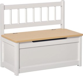 HOMCOM Játékos Tárolópad Gyerekeknek Háttámlával és Párnázott Fedéllel, 40 kg Terhelhetőség, Játéktermekhez és Gyerekszobákhoz, 60x30x50 cm, Fehér | A