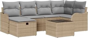 vidaXL Kerti Kanapé Szett 7 pcs bézs és világosszürke Poli rattan