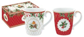 Karácsonyi porcelán bögre 2 db vörösbegy díszdobozban Christmas Berries