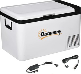 Outsunny Hordozható Elektromos Hűtő 25L 12/24V -20℃-ig Kompresszoros Hűtő és Fagyasztó Autóhoz LED Fénnyel és Összecsukható Fogantyúkkal 58.5x33.5x35.