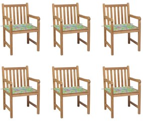 vidaXL 6 db tömör tíkfa kerti szék levélmintás párnával