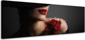 Vászonkép Nő vörös rózsával Piros ajkak Elegancia 120x40 cm