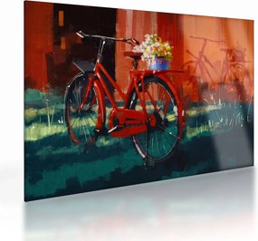 Piros kerék képe, akril festés (üvegen) (70x50 cm)